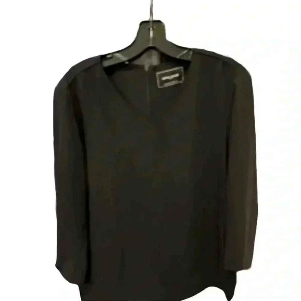 Giorgio Armani Parfums Dark Navy Blouse 3/4 Sleeve V-neck Size 42 Made In Italy